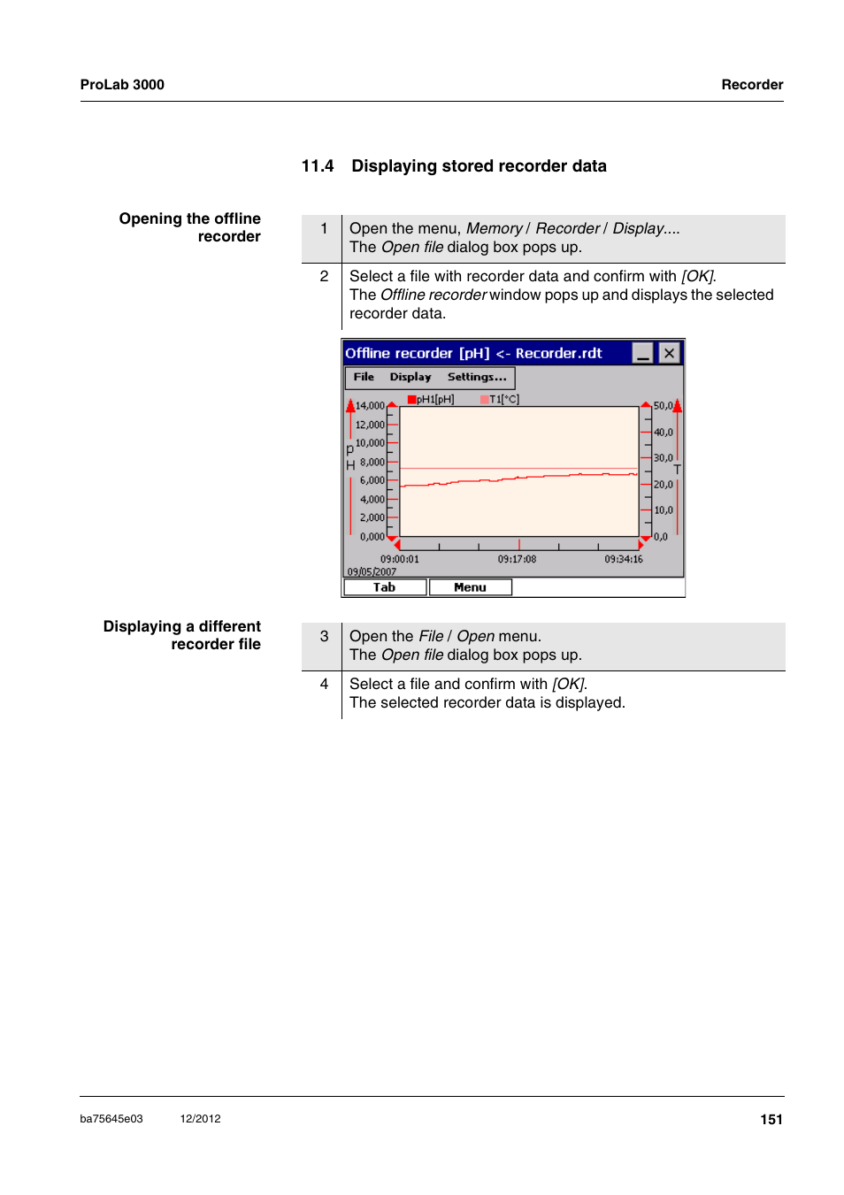 4 displaying stored recorder data | Xylem ProLab 3000 User Manual | Page 151 / 202