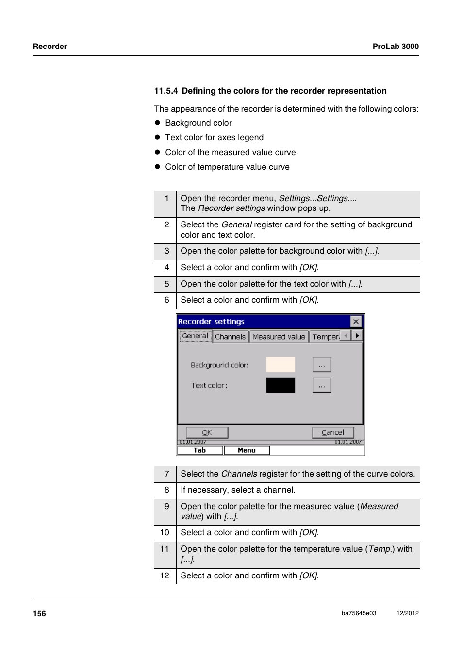 4 defining the colors for the, Recorder representation | Xylem ProLab 3000 User Manual | Page 156 / 202
