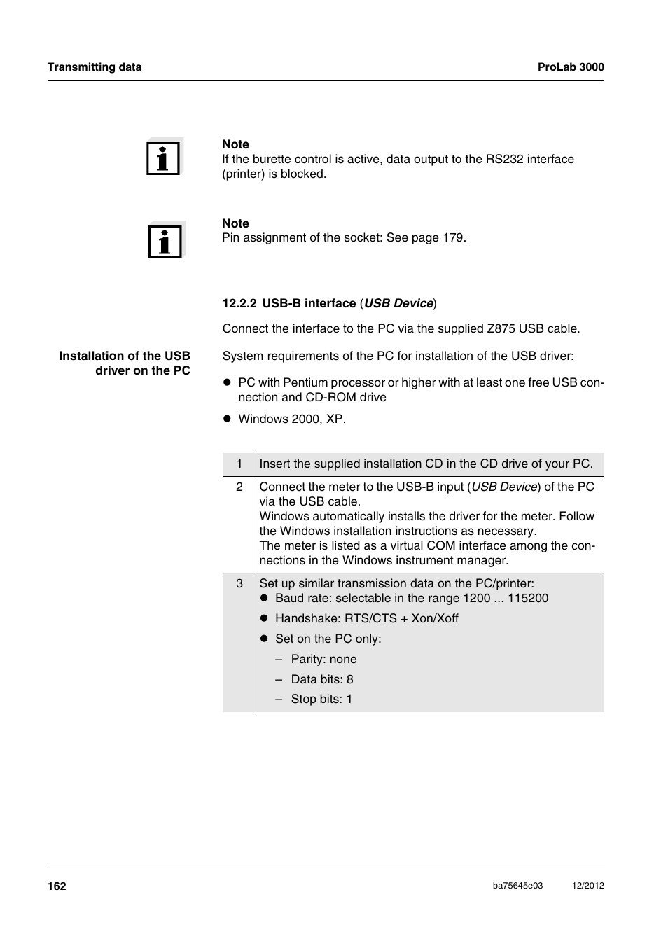 2 usb-b interface (usb device), 2 usb-b interface | Xylem ProLab 3000 User Manual | Page 162 / 202