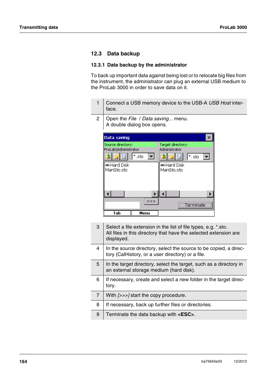 3 data backup, 1 data backup by the administrator | Xylem ProLab 3000 User Manual | Page 164 / 202