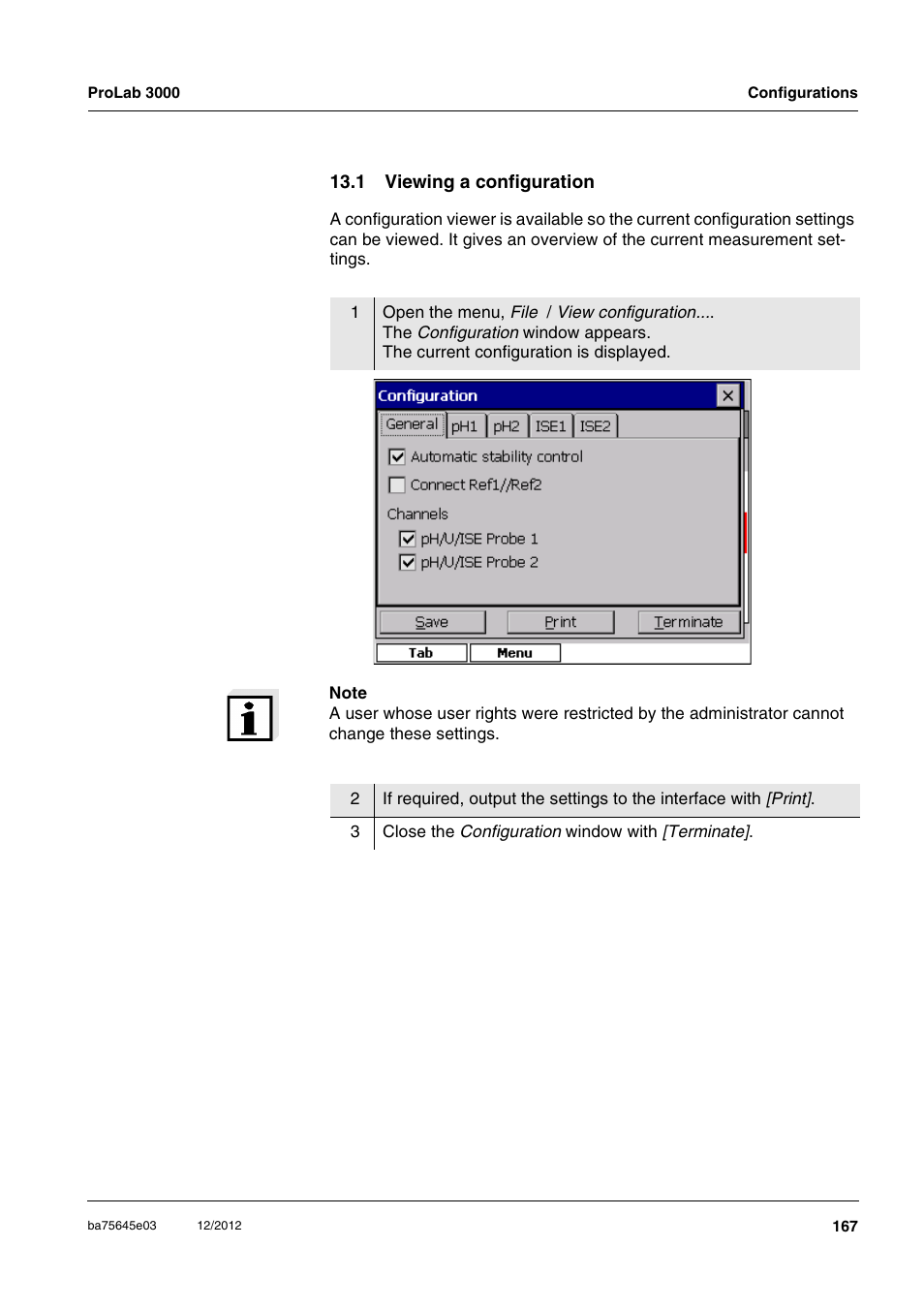 1 viewing a configuration | Xylem ProLab 3000 User Manual | Page 167 / 202