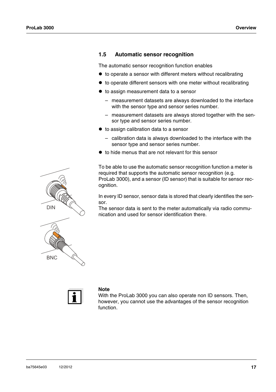 5 automatic sensor recognition, Automatic sensor recognition | Xylem ProLab 3000 User Manual | Page 17 / 202