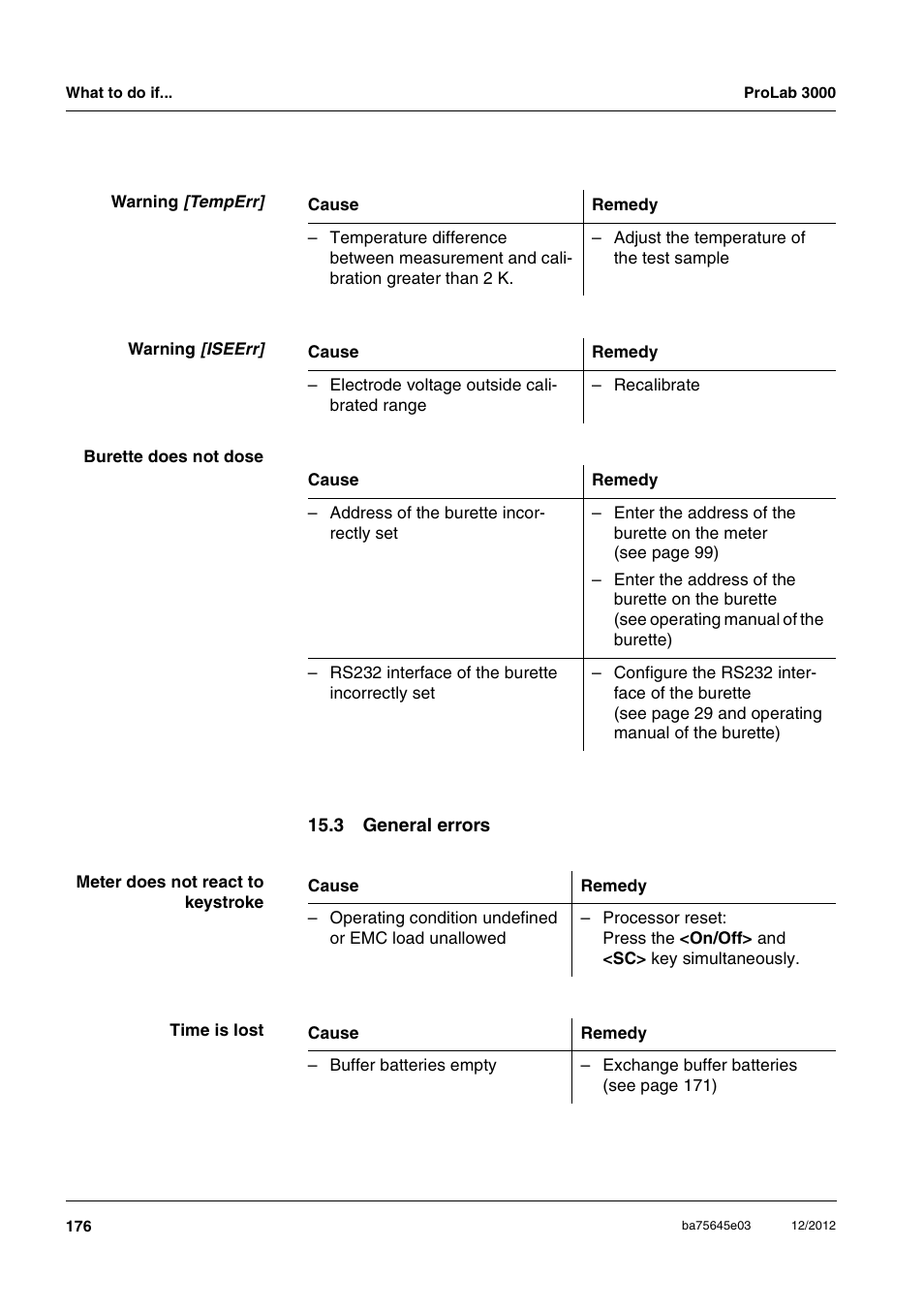 3 general errors | Xylem ProLab 3000 User Manual | Page 176 / 202