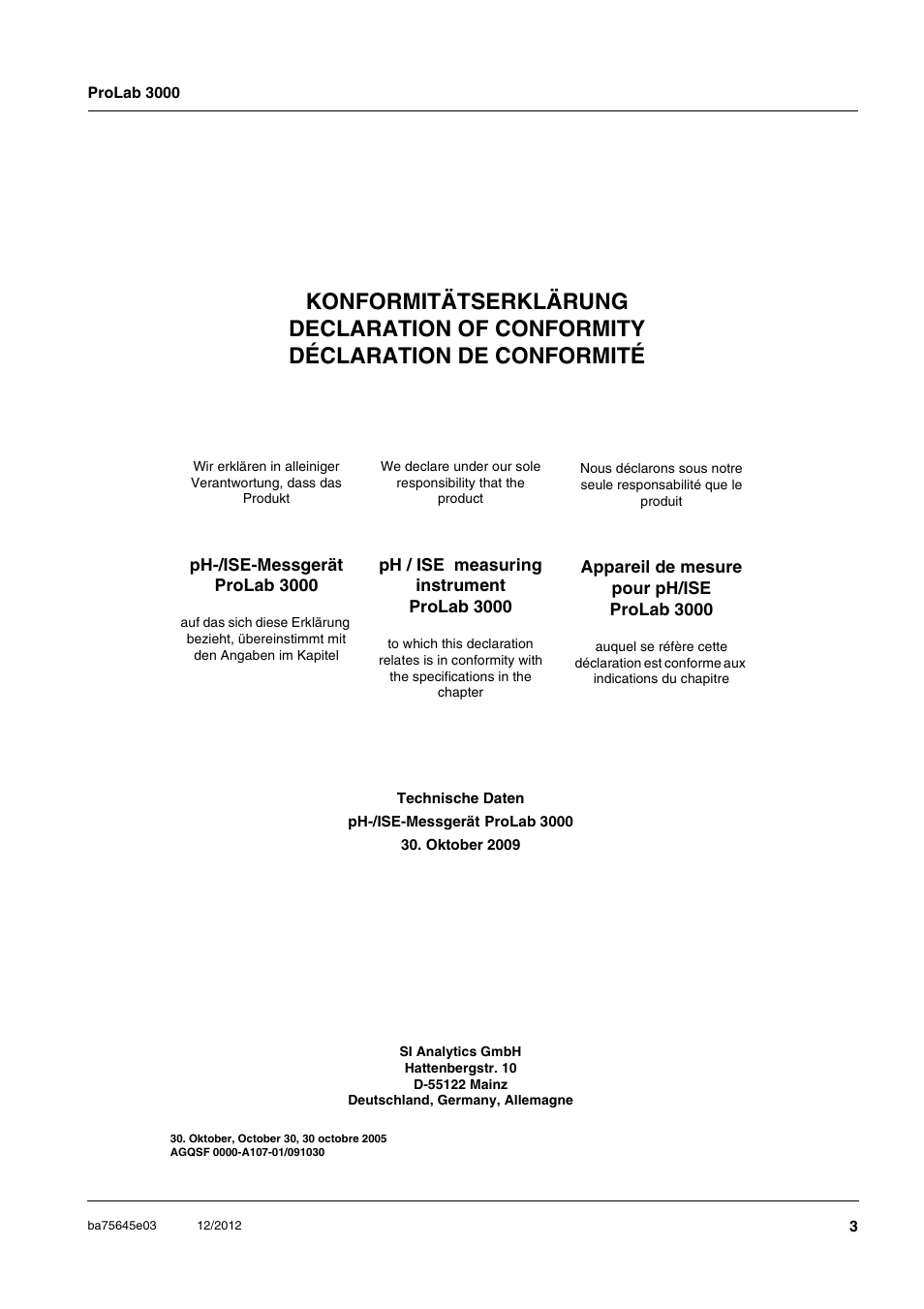Xylem ProLab 3000 User Manual | Page 3 / 202