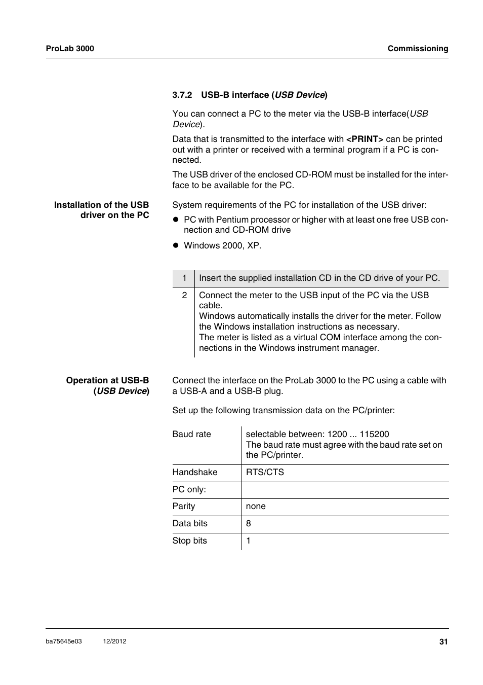 2 usb-b interface (usb device), Usb-b interface | Xylem ProLab 3000 User Manual | Page 31 / 202