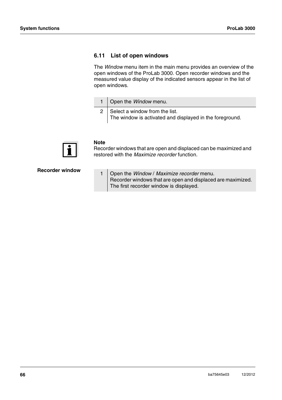 11 list of open windows | Xylem ProLab 3000 User Manual | Page 66 / 202