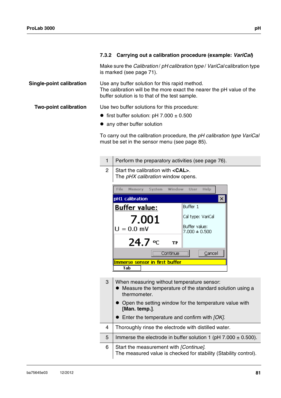 Carrying out a calibration procedure (example: var | Xylem ProLab 3000 User Manual | Page 81 / 202