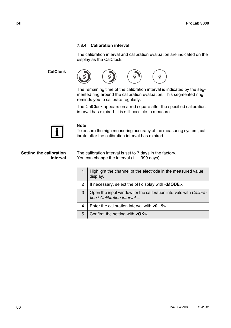 4 calibration interval, Calibration interval | Xylem ProLab 3000 User Manual | Page 86 / 202