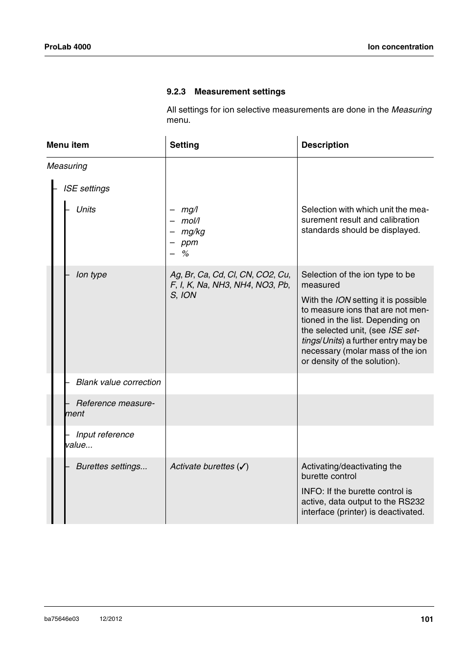 3 measurement settings, Measurement settings | Xylem ProLab 4000 User Manual | Page 101 / 228