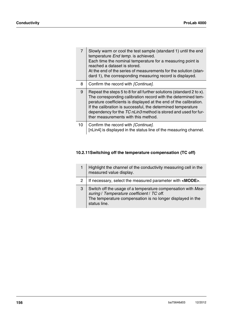11 switching off the temperature compensation, Tc off) | Xylem ProLab 4000 User Manual | Page 156 / 228