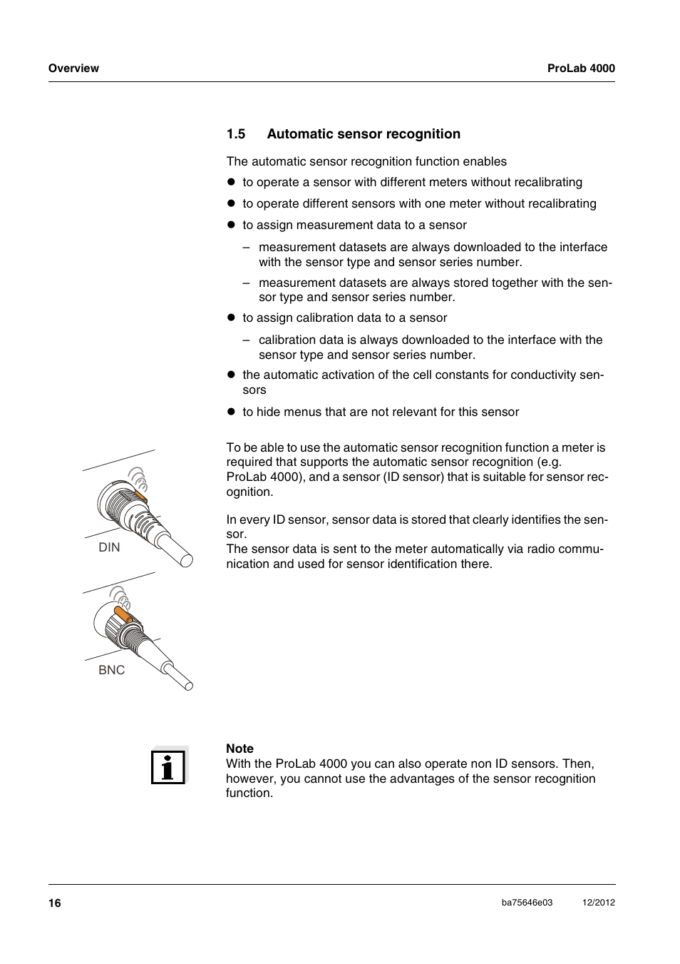 5 automatic sensor recognition, Automatic sensor recognition | Xylem ProLab 4000 User Manual | Page 16 / 228