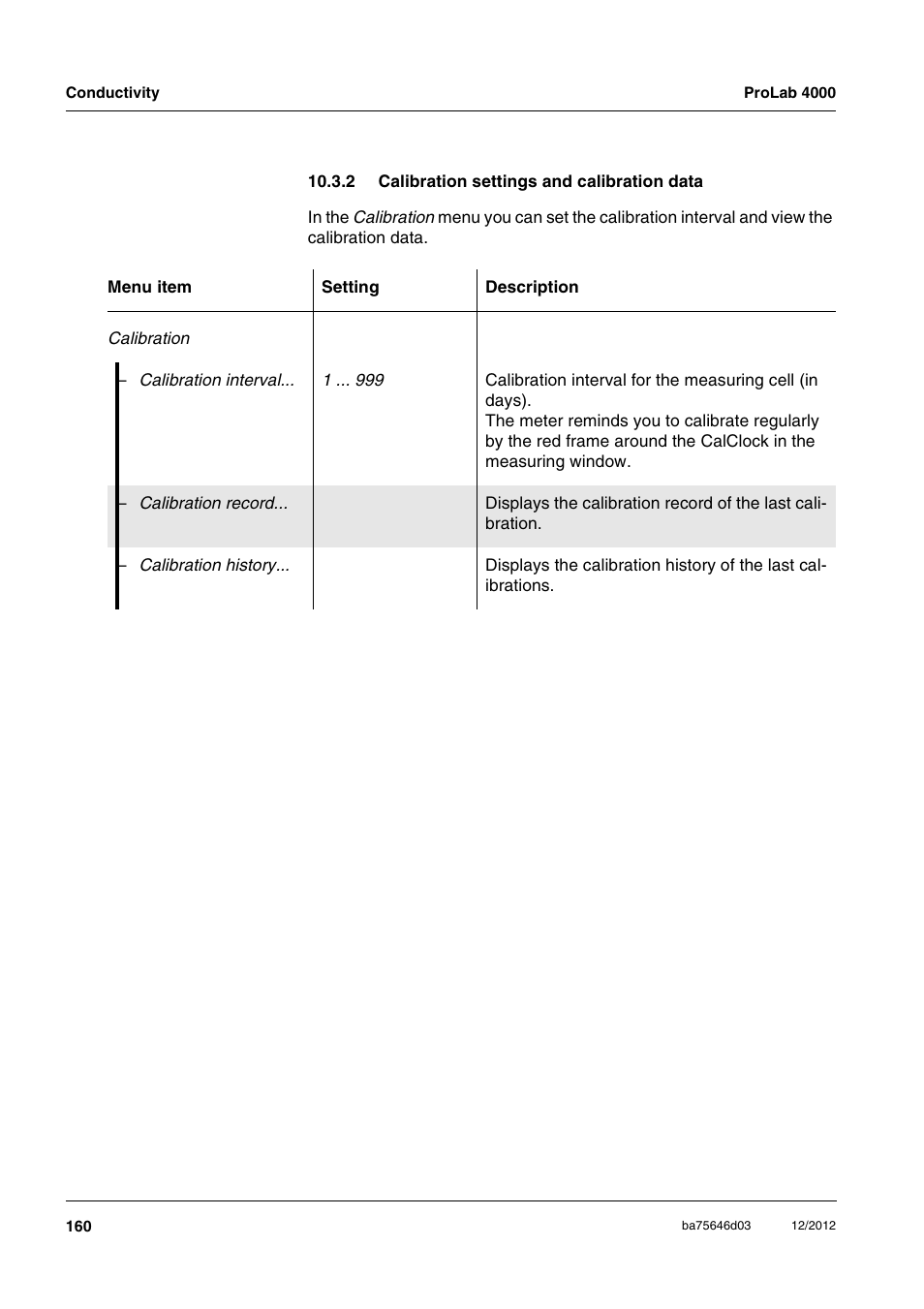 2 calibration settings and calibration data | Xylem ProLab 4000 User Manual | Page 160 / 228