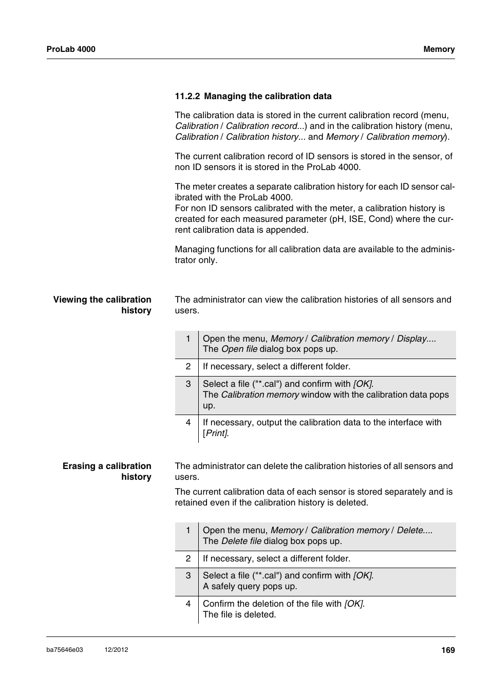 2 managing the calibration data | Xylem ProLab 4000 User Manual | Page 169 / 228