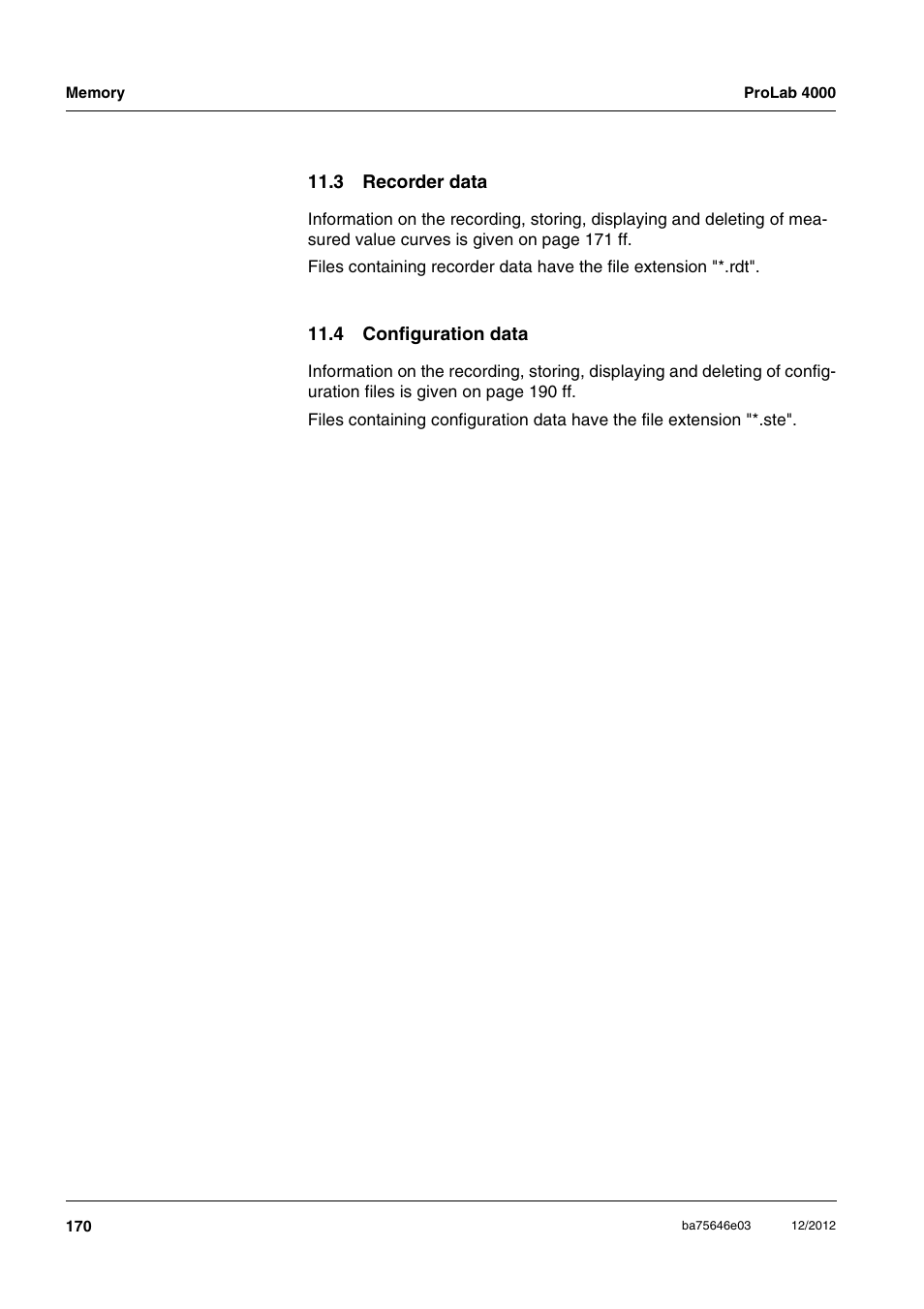 3 recorder data, 4 configuration data, 3 recorder data 11.4 configuration data | Xylem ProLab 4000 User Manual | Page 170 / 228