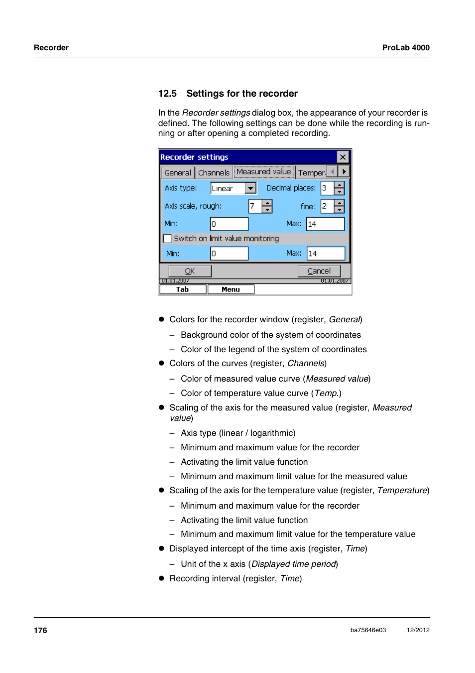 5 settings for the recorder | Xylem ProLab 4000 User Manual | Page 176 / 228