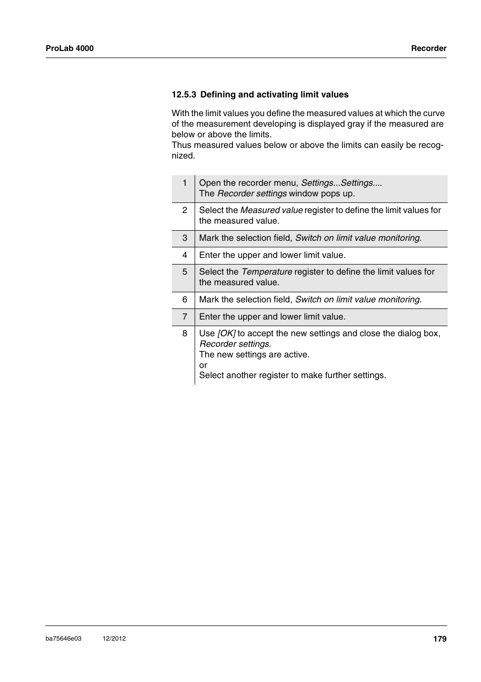 3 defining and activating limit values | Xylem ProLab 4000 User Manual | Page 179 / 228