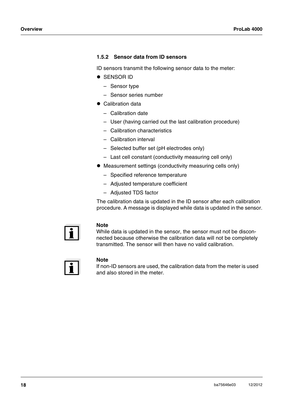 2 sensor data from id sensors, Sensor data from id sensors | Xylem ProLab 4000 User Manual | Page 18 / 228