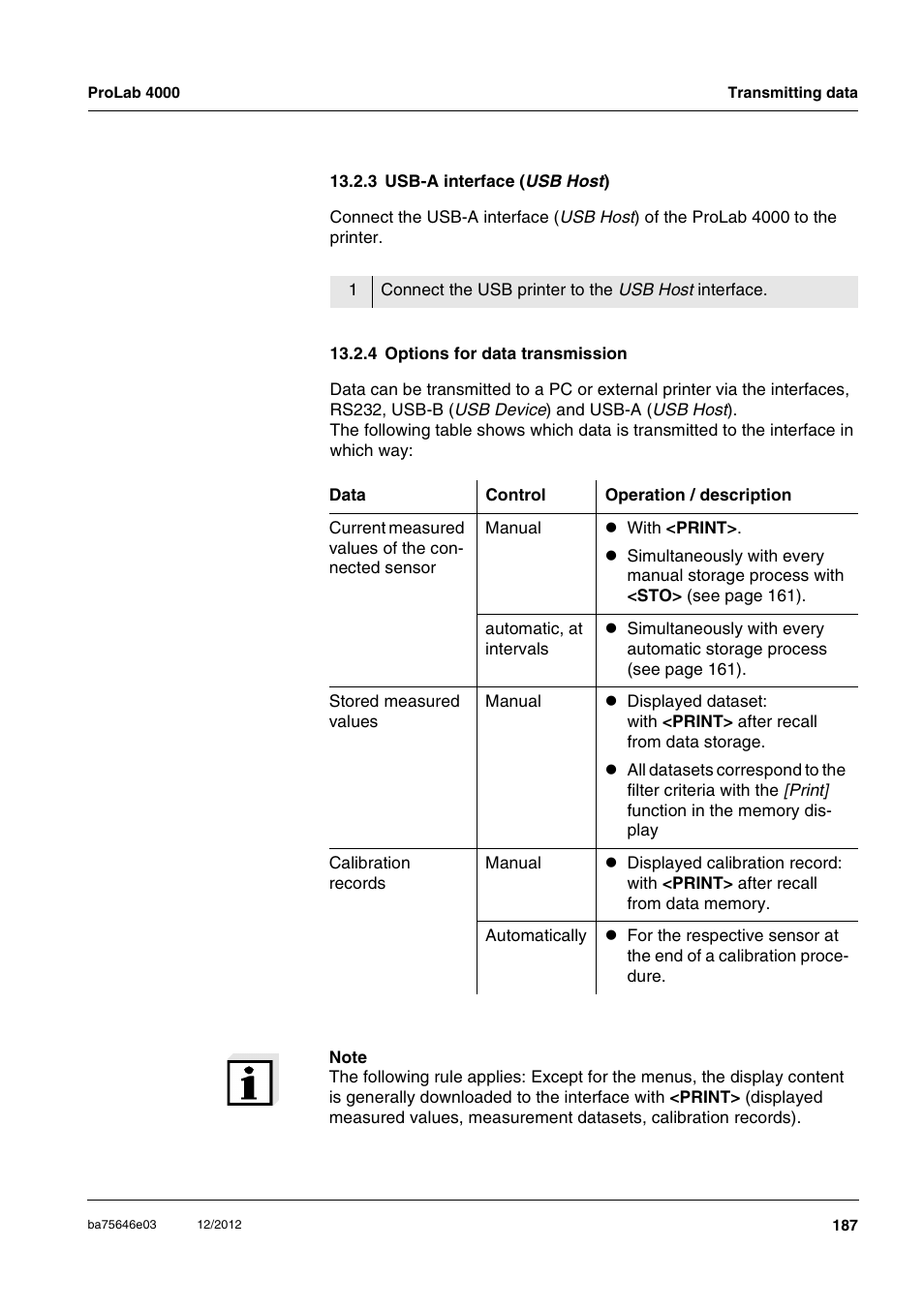 3 usb-a interface (usb host), 4 options for data transmission, 3 usb-a interface | Xylem ProLab 4000 User Manual | Page 187 / 228