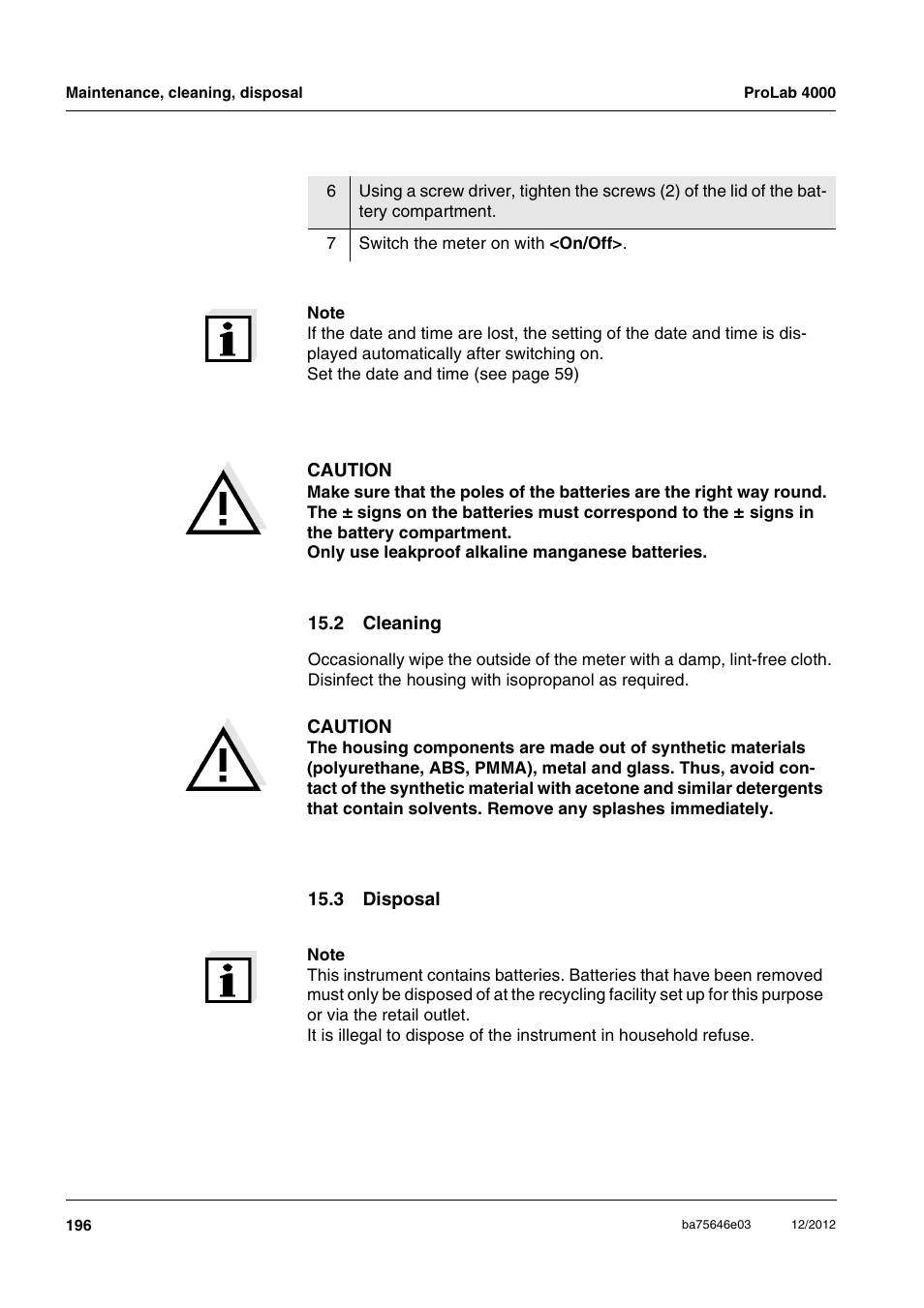 2 cleaning, 3 disposal, 2 cleaning 15.3 disposal | Xylem ProLab 4000 User Manual | Page 196 / 228