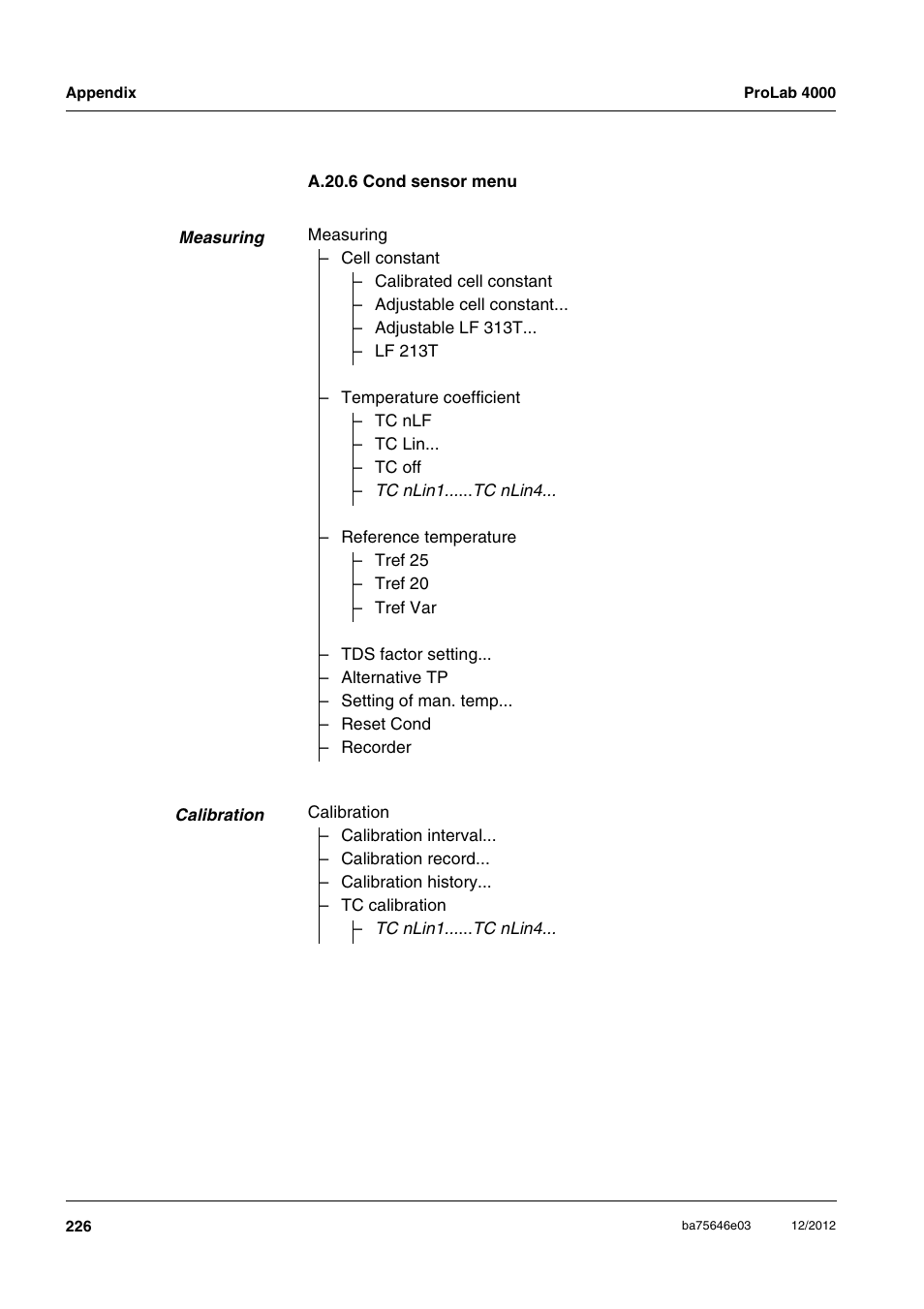 A.20.6 cond sensor menu | Xylem ProLab 4000 User Manual | Page 226 / 228