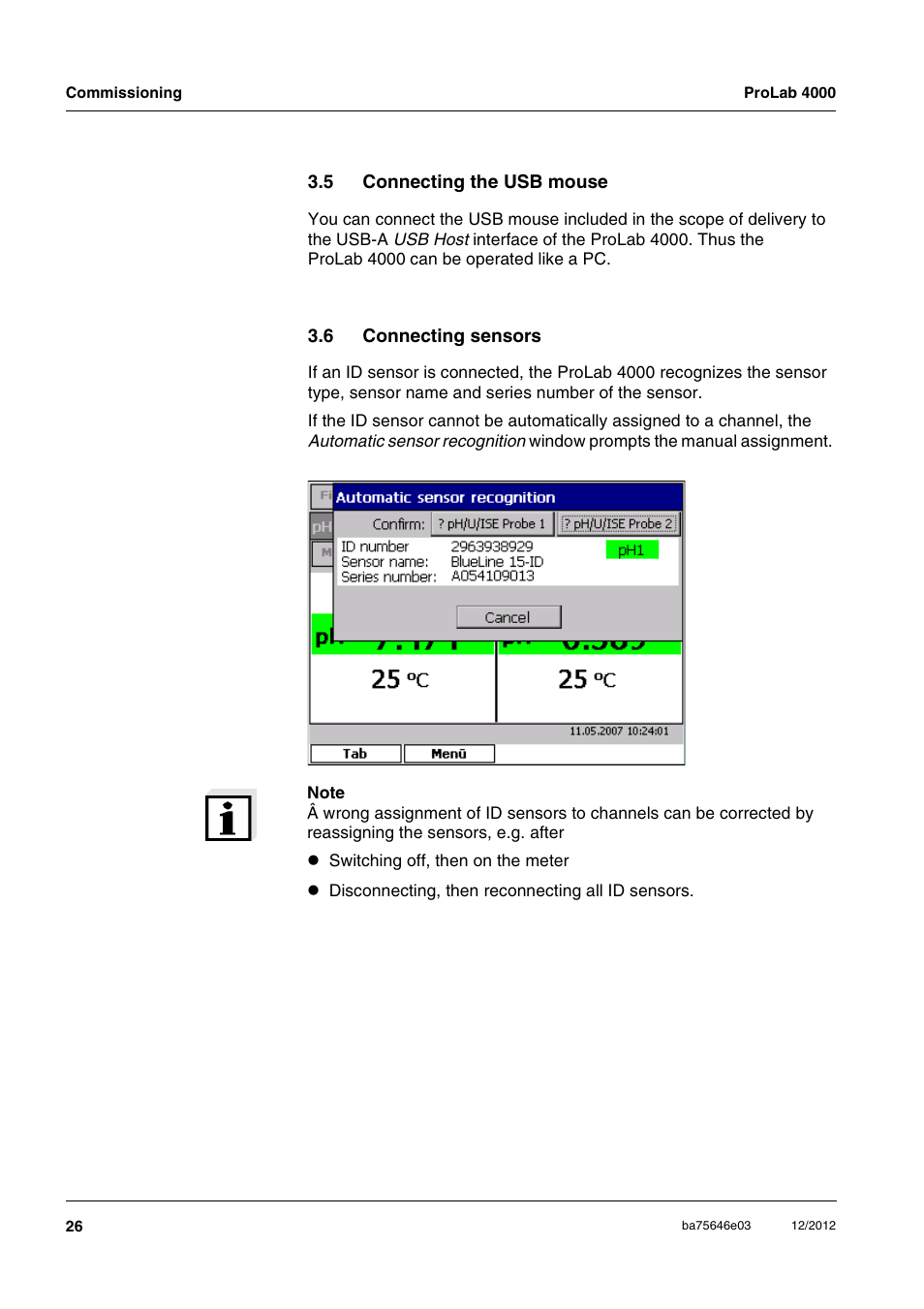 5 connecting the usb mouse, 6 connecting sensors, Connecting the usb mouse | Connecting sensors | Xylem ProLab 4000 User Manual | Page 26 / 228