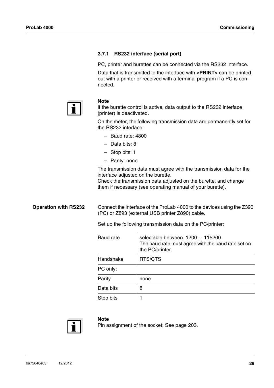 1 rs232 interface (serial port), Rs232 interface (serial port) | Xylem ProLab 4000 User Manual | Page 29 / 228