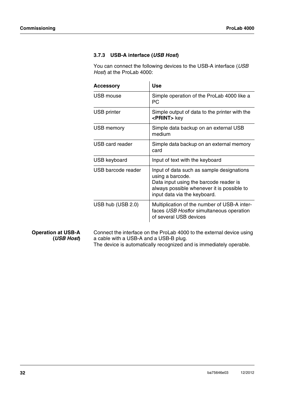 3 usb-a interface (usb host), Usb-a interface | Xylem ProLab 4000 User Manual | Page 32 / 228