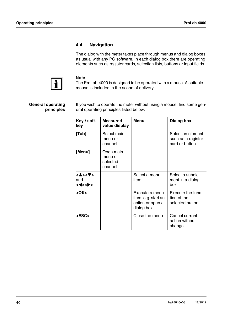 4 navigation, Navigation | Xylem ProLab 4000 User Manual | Page 40 / 228