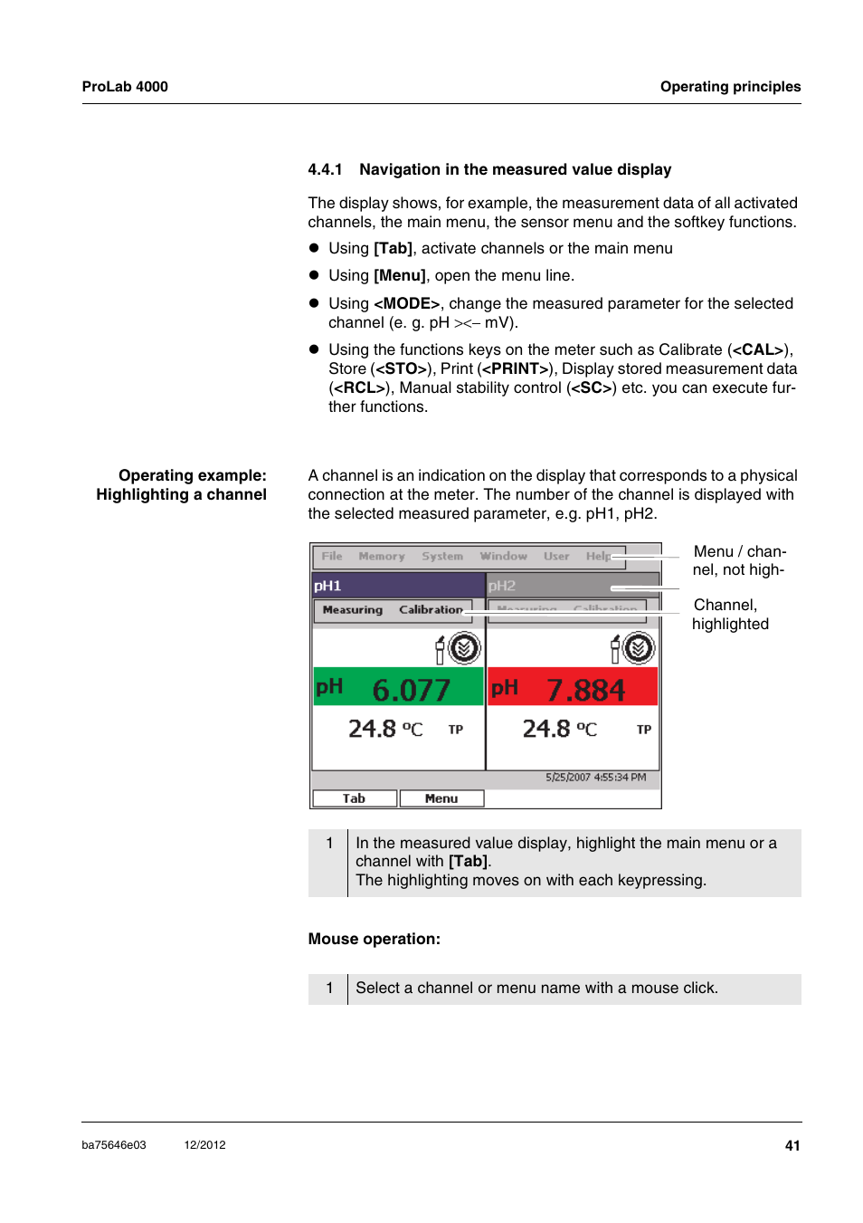 1 navigation in the measured value display, Navigation in the measured value display | Xylem ProLab 4000 User Manual | Page 41 / 228