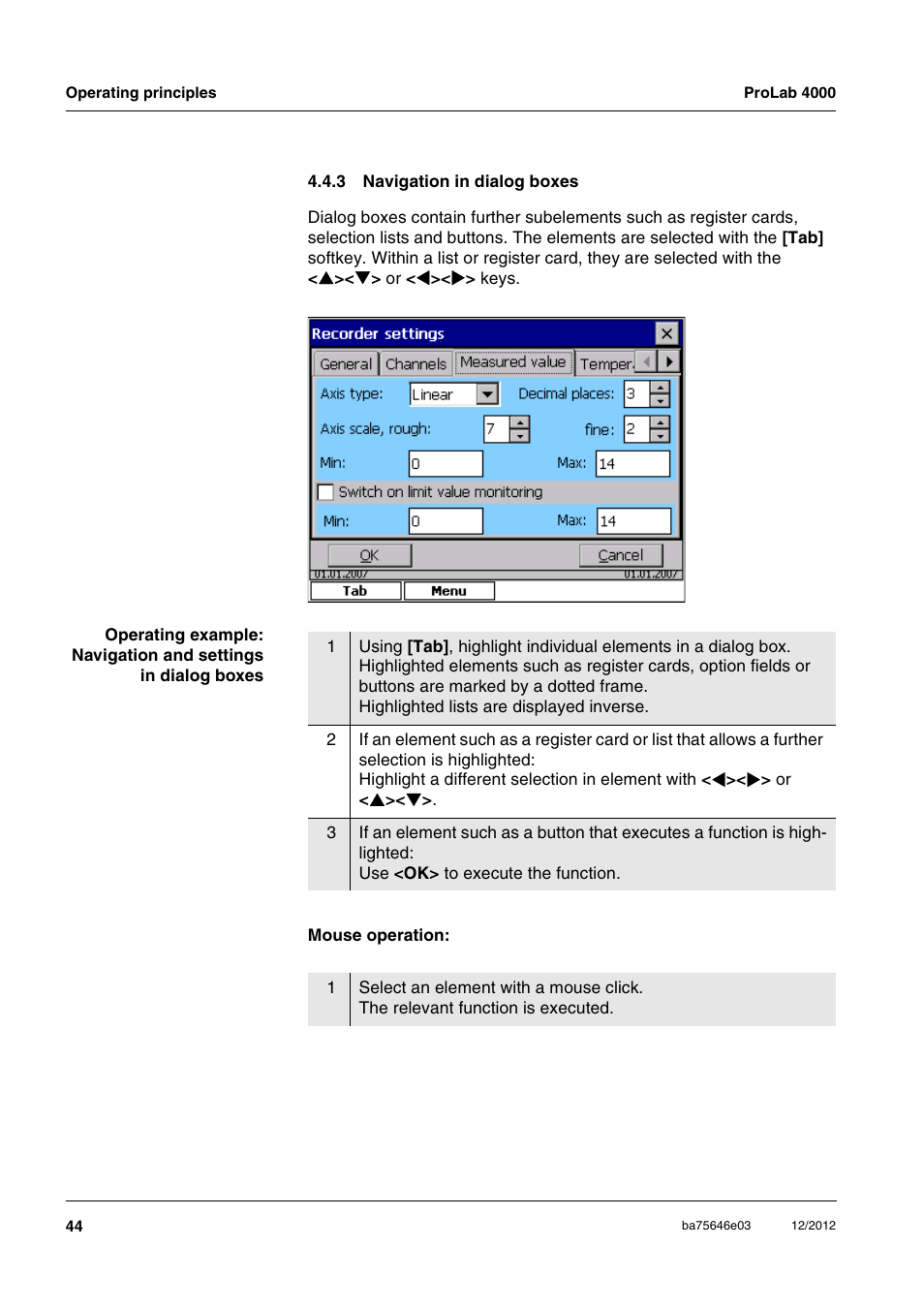 3 navigation in dialog boxes, Navigation in dialog boxes | Xylem ProLab 4000 User Manual | Page 44 / 228