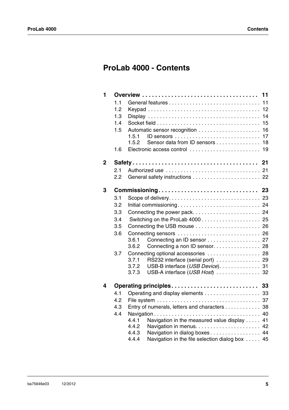 Prolab 4000 - contents | Xylem ProLab 4000 User Manual | Page 5 / 228