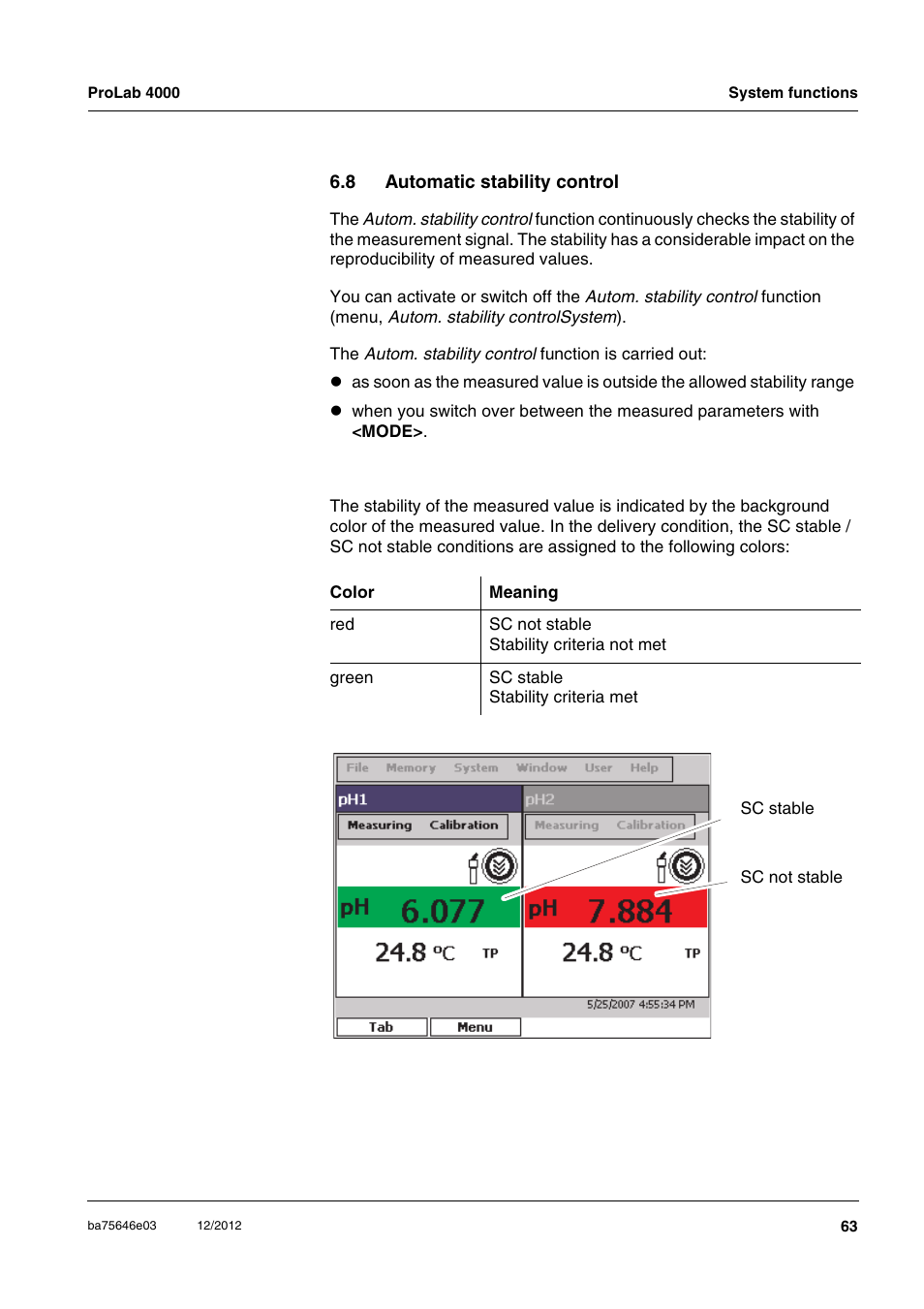 8 automatic stability control, Automatic stability control | Xylem ProLab 4000 User Manual | Page 63 / 228