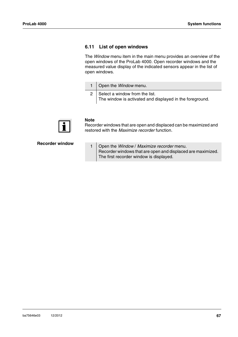 11 list of open windows | Xylem ProLab 4000 User Manual | Page 67 / 228