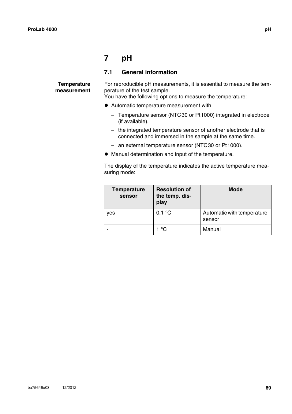 7 ph, 1 general information, General information | Xylem ProLab 4000 User Manual | Page 69 / 228