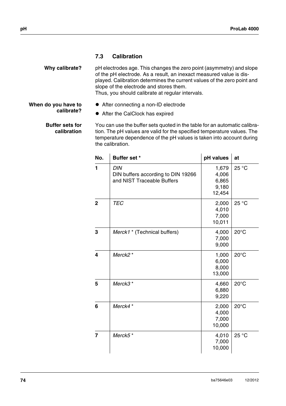 3 calibration, Calibration | Xylem ProLab 4000 User Manual | Page 74 / 228