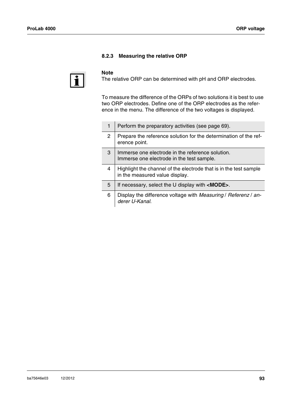 3 measuring the relative orp, Measuring the relative orp | Xylem ProLab 4000 User Manual | Page 93 / 228