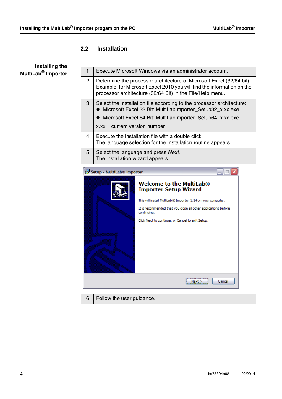 2 installation | Xylem HL MKII MultiLab Importer User Manual | Page 4 / 6
