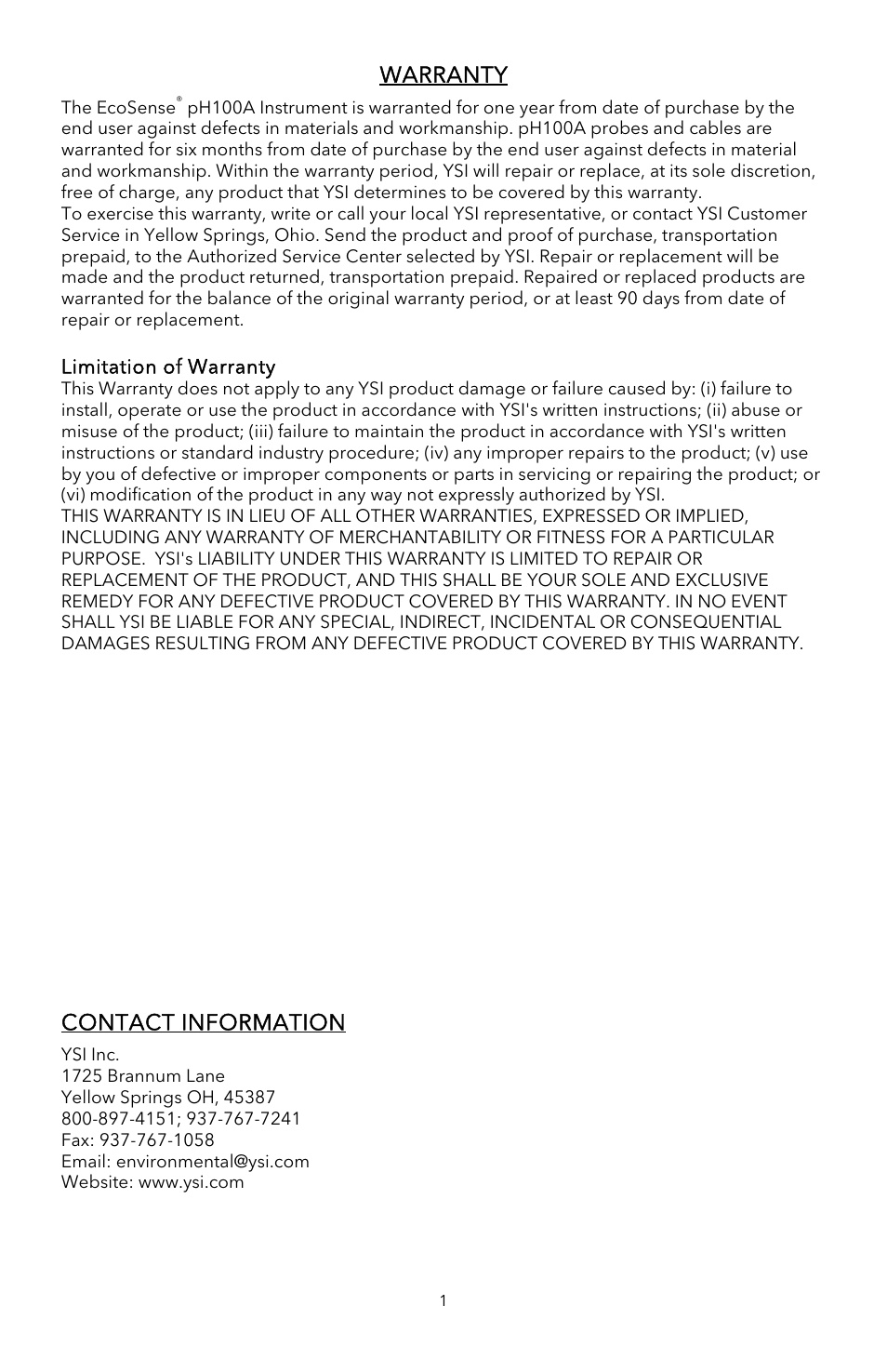 YSI pH100A User Manual | Page 3 / 40
