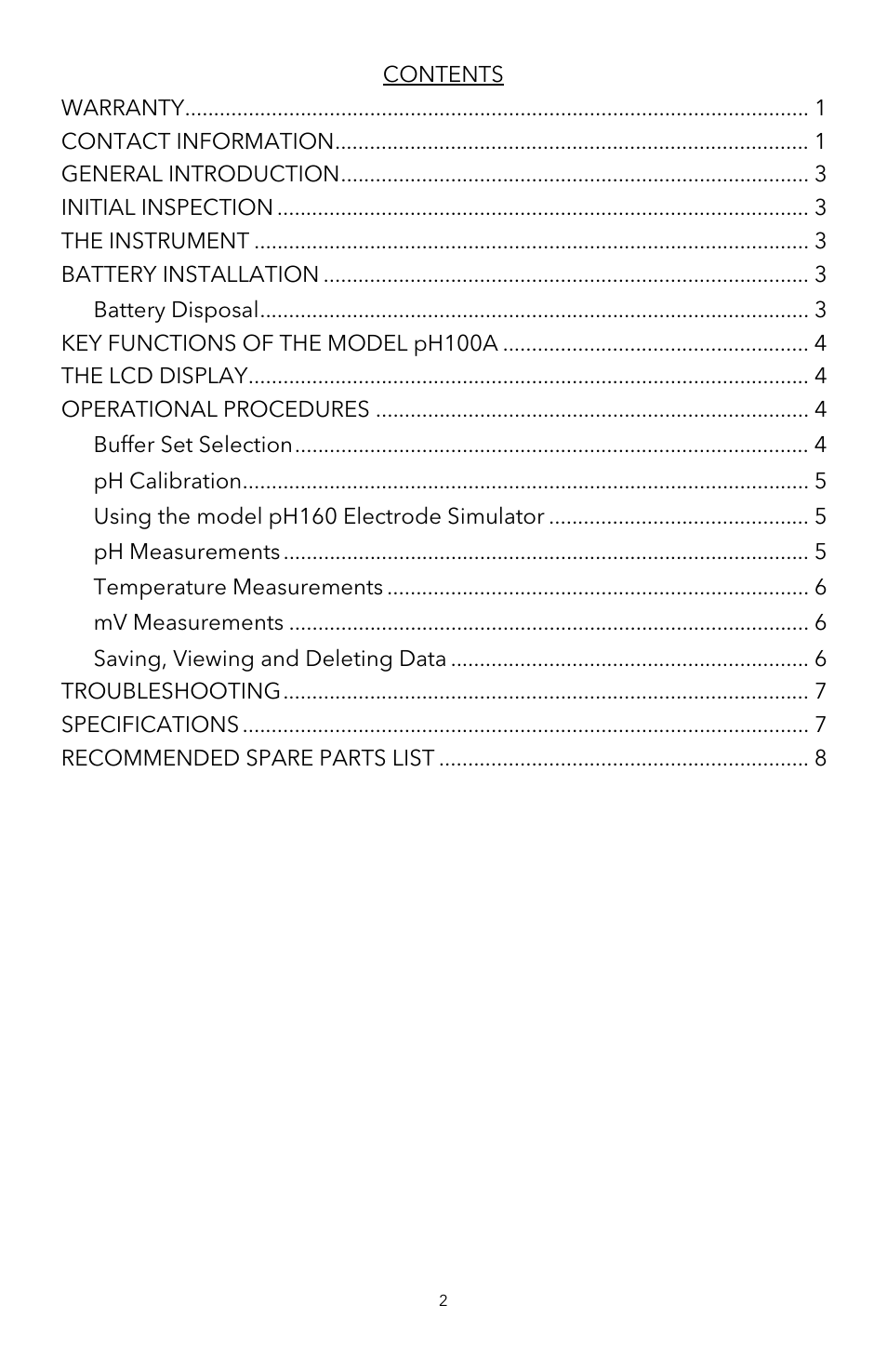 YSI pH100A User Manual | Page 4 / 40