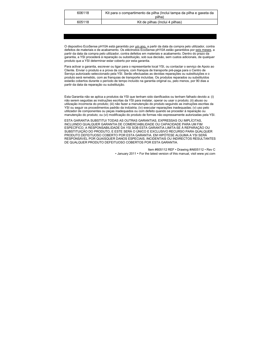 Garantia | YSI pH10A User Manual | Page 13 / 13
