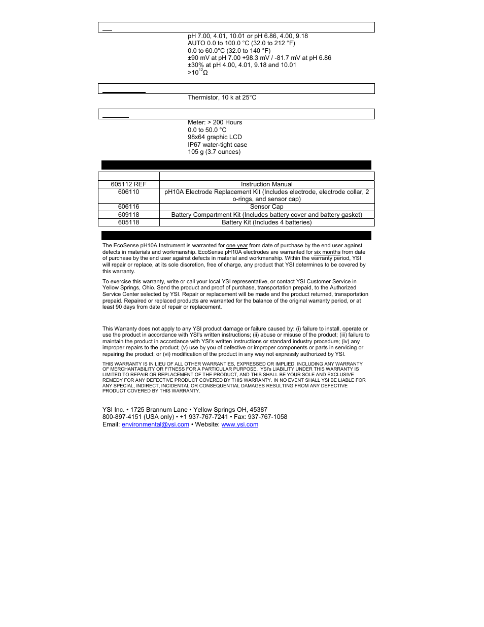 YSI pH10A User Manual | Page 4 / 13