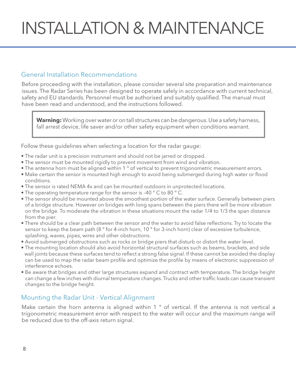 Installation & maintenance | Xylem SDI-12 RADAR User Manual | Page 10 / 40
