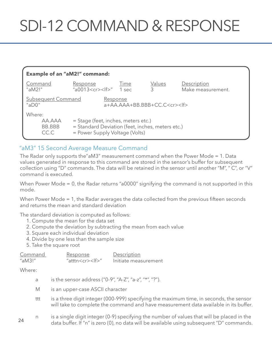 Sdi-12 command & response | Xylem SDI-12 RADAR User Manual | Page 26 / 40