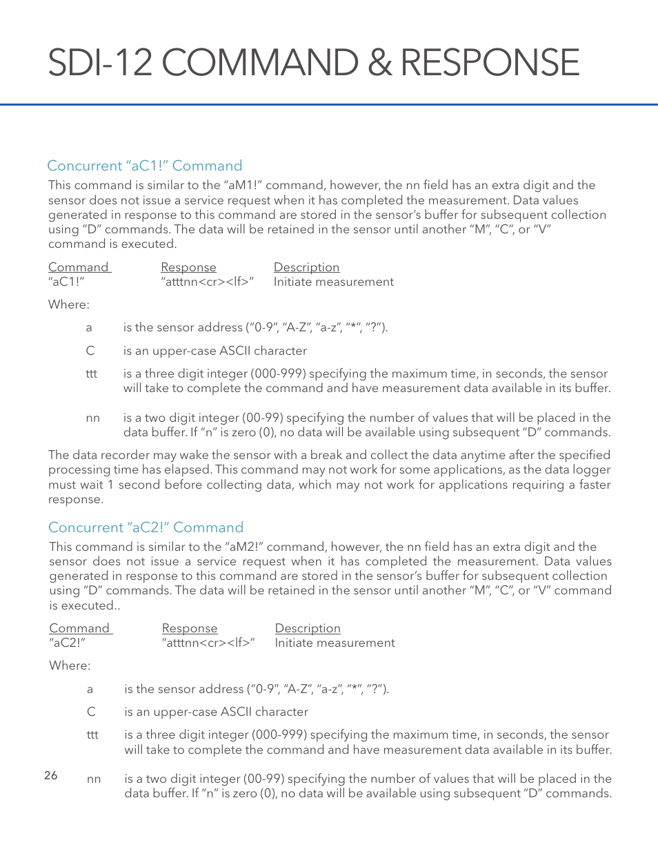 Sdi-12 command & response | Xylem SDI-12 RADAR User Manual | Page 28 / 40
