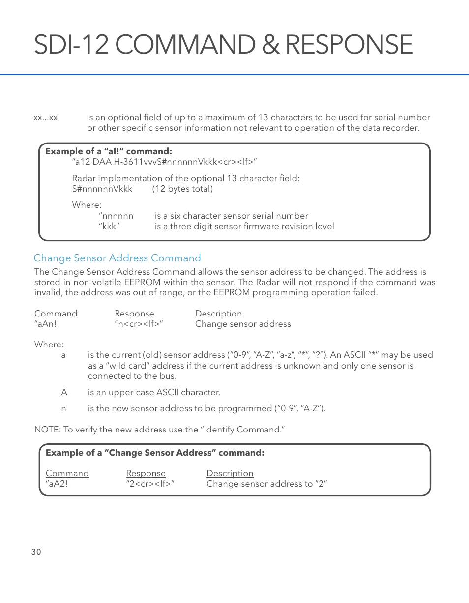 Sdi-12 command & response | Xylem SDI-12 RADAR User Manual | Page 32 / 40