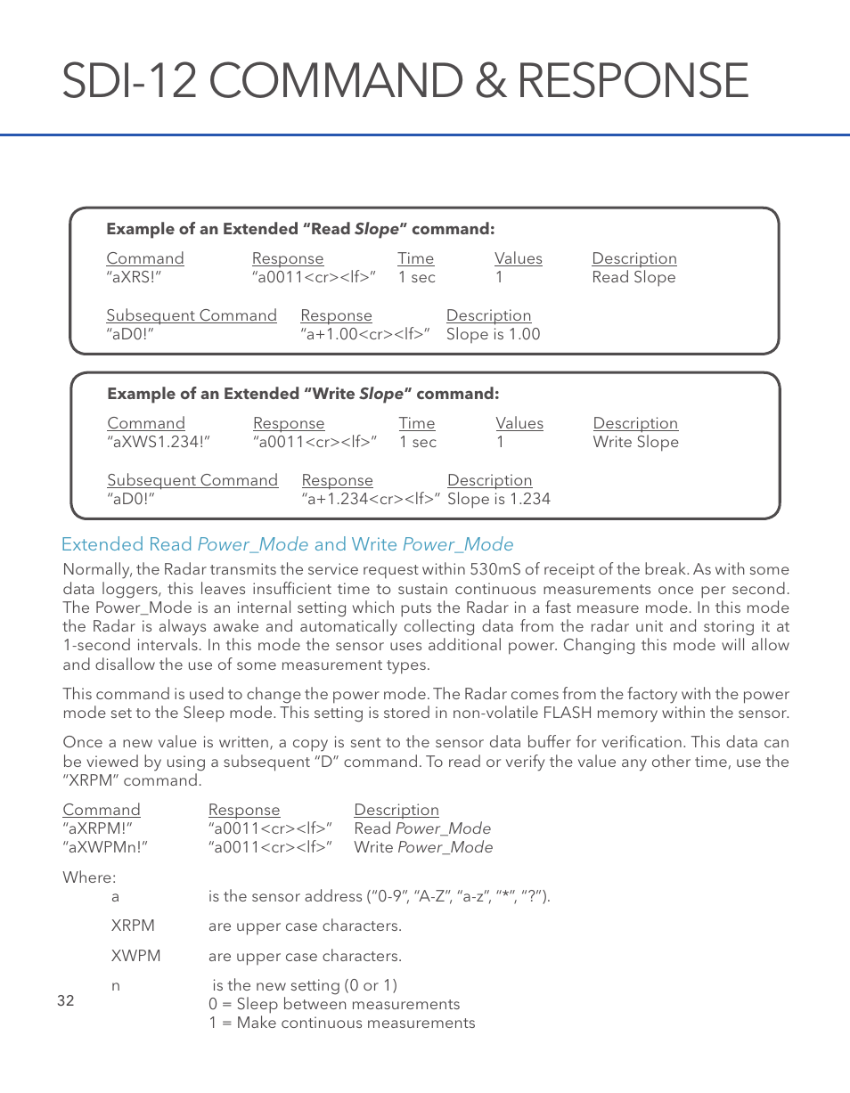 Sdi-12 command & response | Xylem SDI-12 RADAR User Manual | Page 34 / 40