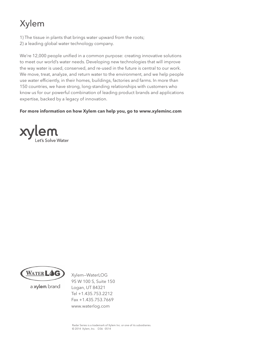 Xylem | Xylem SDI-12 RADAR User Manual | Page 40 / 40
