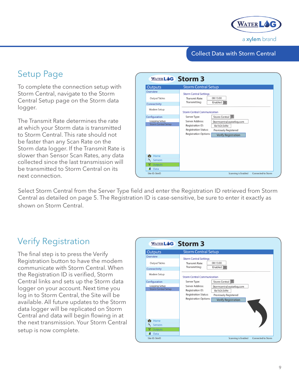 Setup page verify registration | Xylem STORM Central User Manual | Page 11 / 20