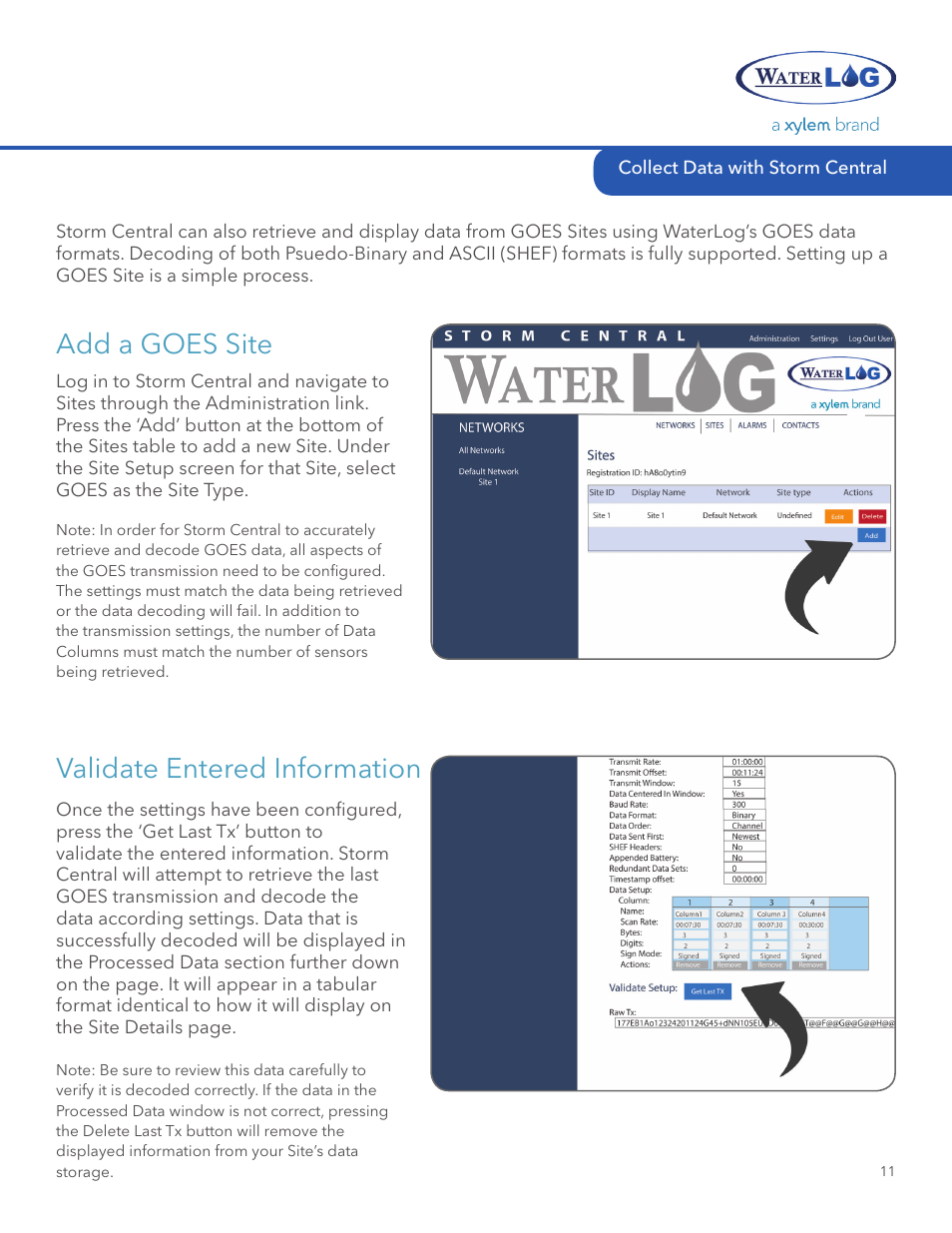 Goes, Add a goes site validate entered information | Xylem STORM Central User Manual | Page 13 / 20