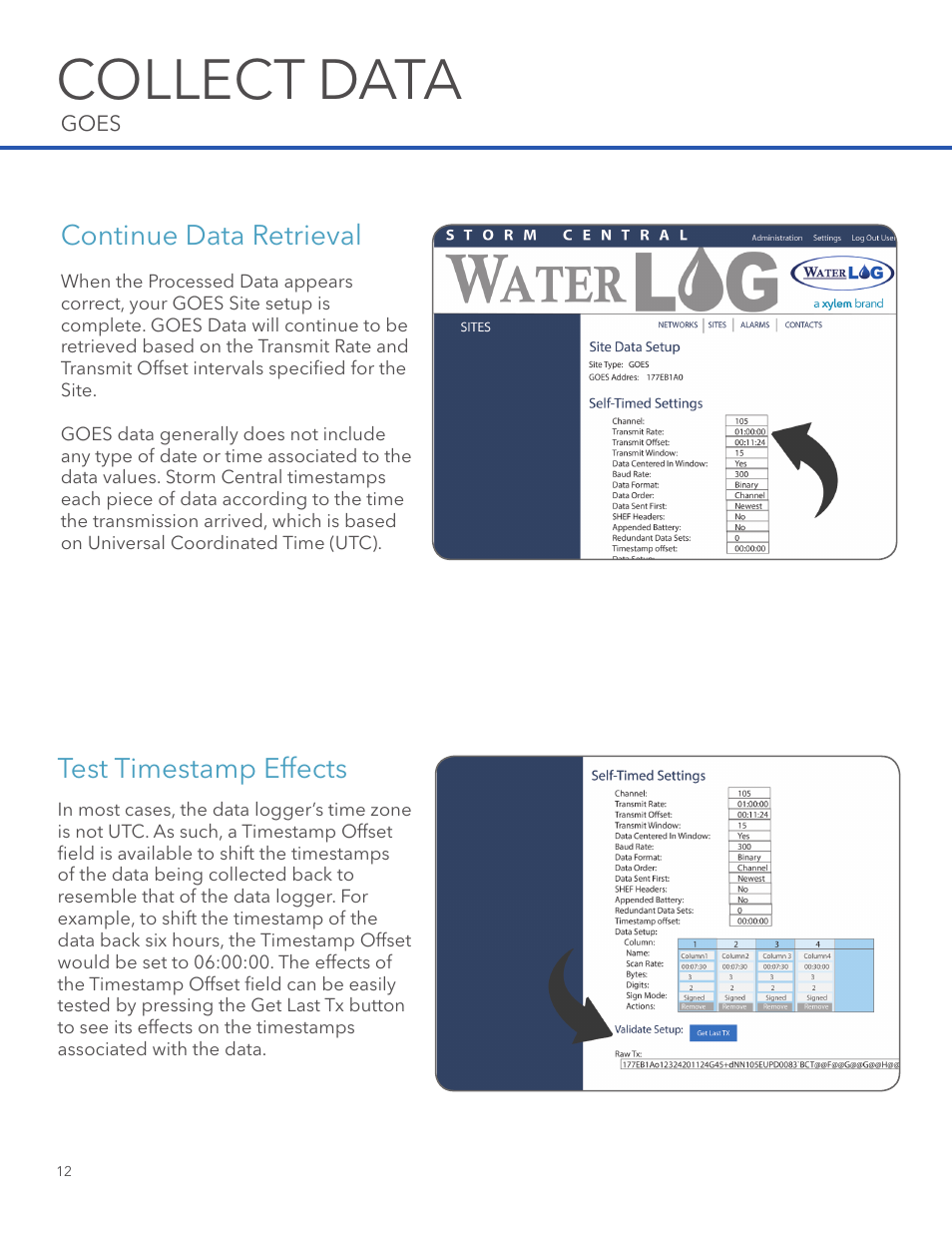 Collect data, Continue data retrieval test timestamp effects | Xylem STORM Central User Manual | Page 14 / 20